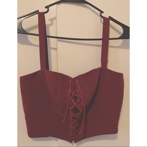 *SOLD LOCALLY* Burgundy Laced Up Crop Tank